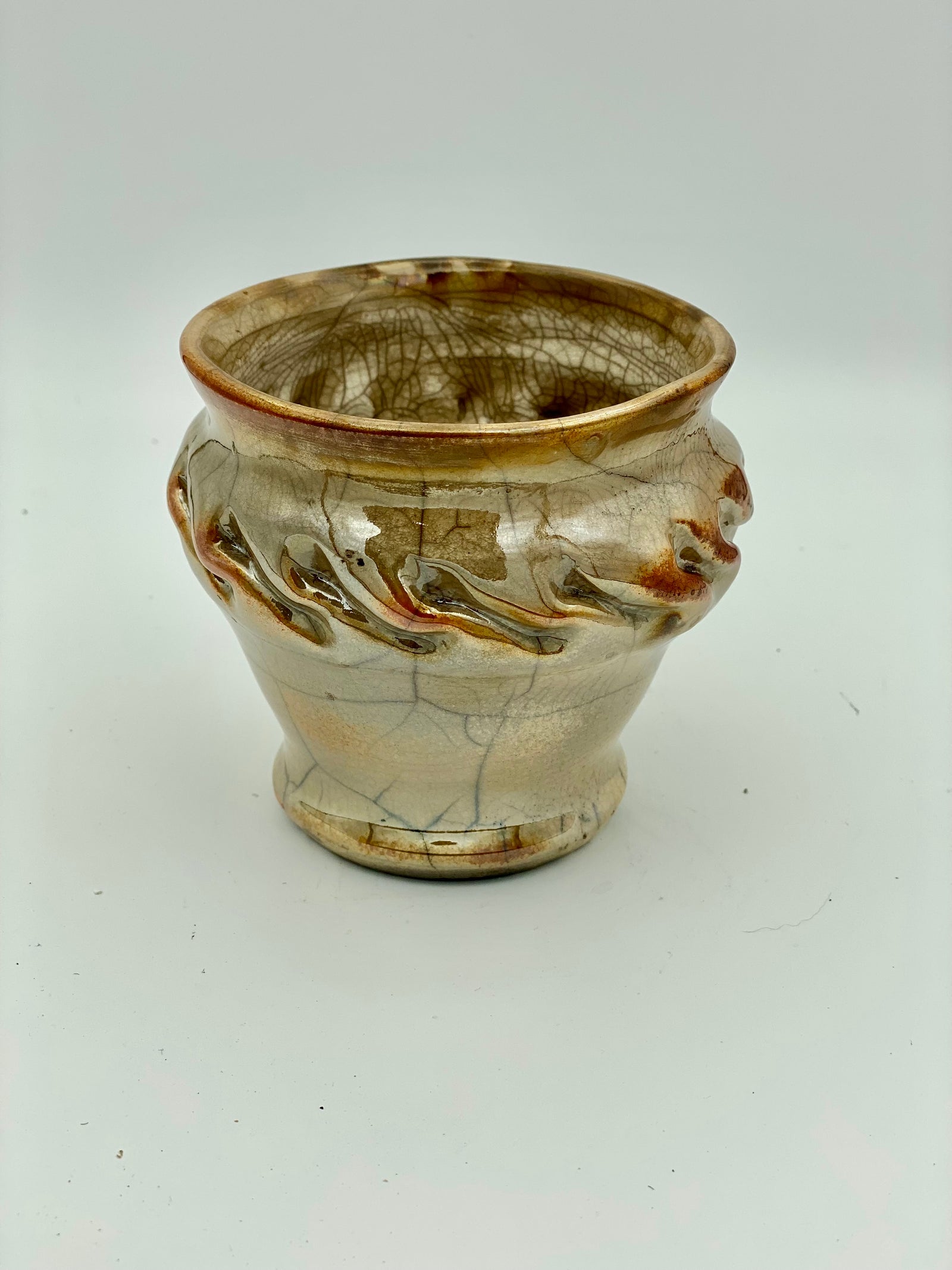 White Crackle Raku Vase with Geo Twist #2