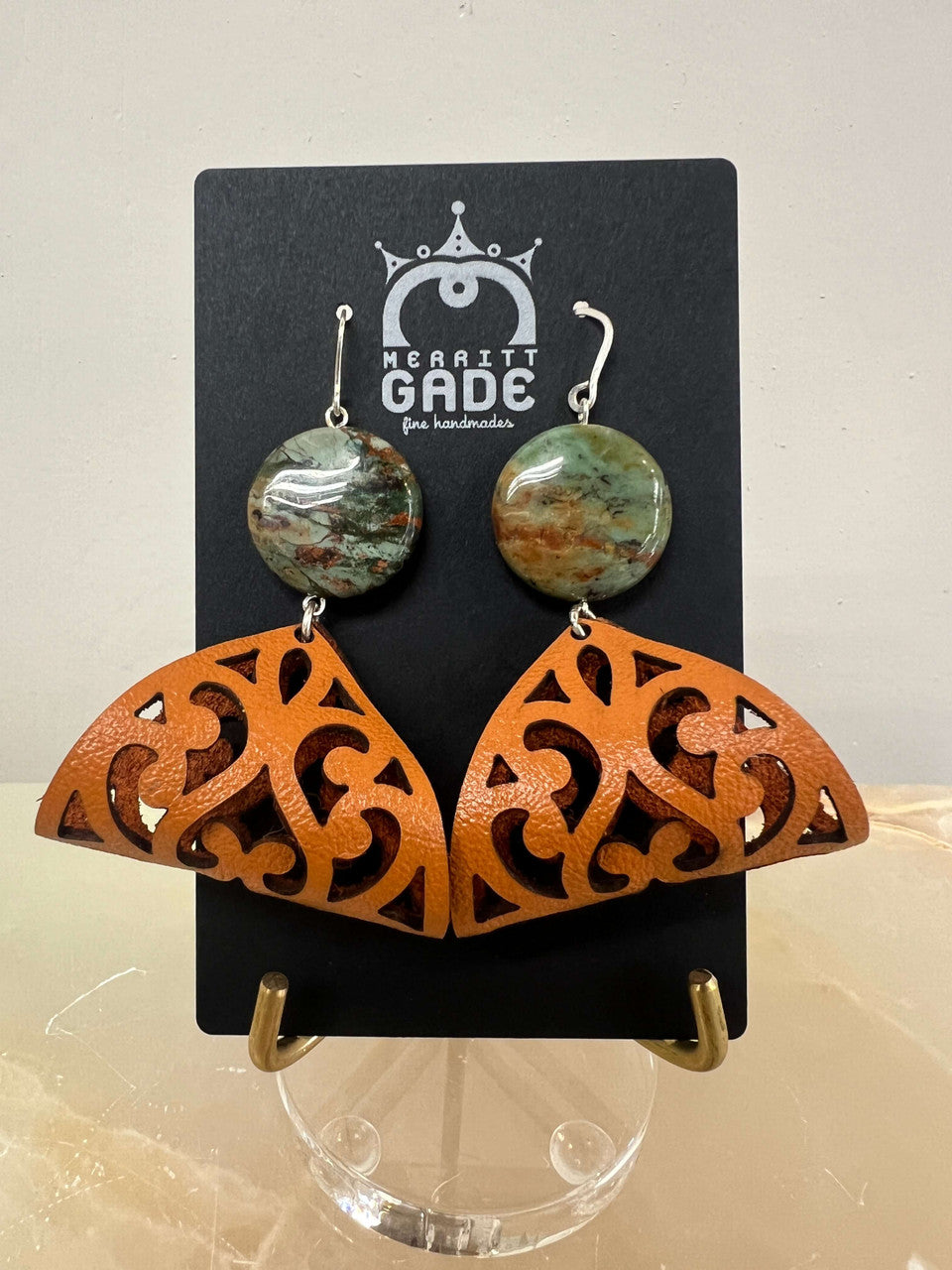 Leather Lace and Agate Earrings by Merritt Gade