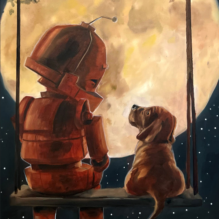 Moonlight Swing Bot - Robots in Rowboats by Lauren Briere + Paper Print