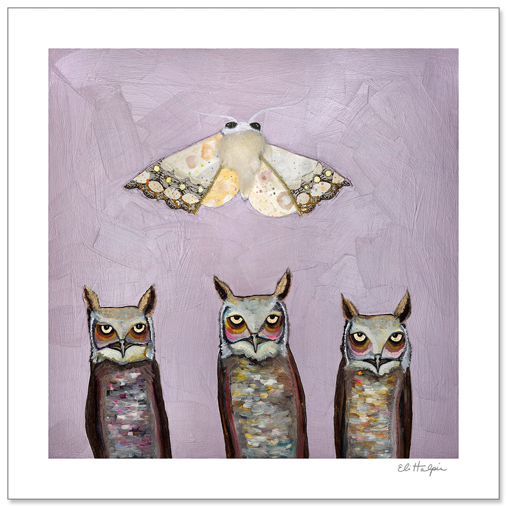 Moth and Owls Print by Eli Halpin + 12"x12" Paper