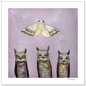 Moth and Owls Print by Eli Halpin + 12"x12" Paper
