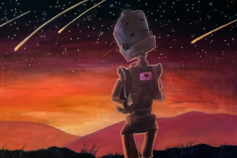 Mountain Hike Bot - Robots in Rowboats by Lauren Briere + Paper Print