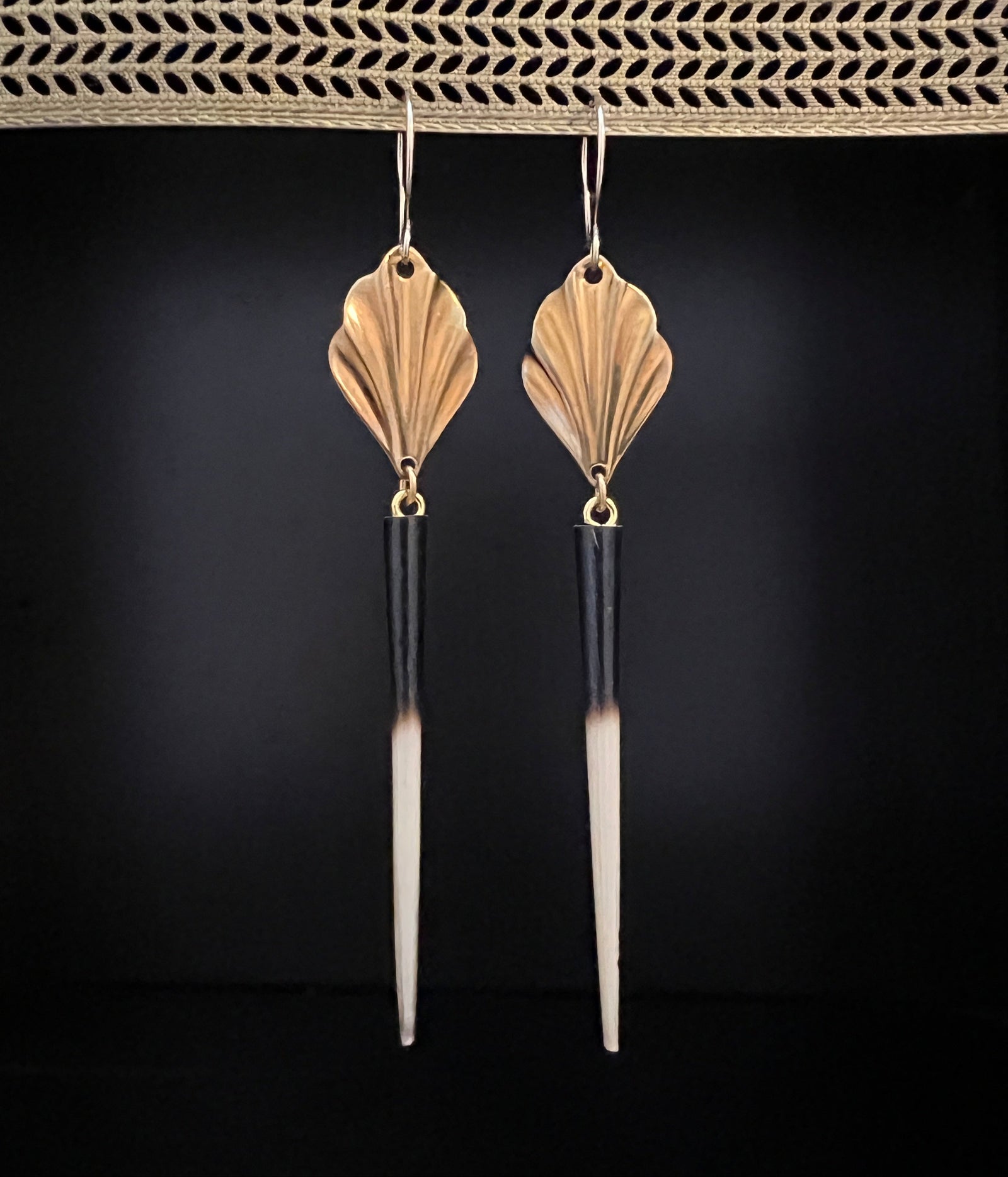 African Porcupine Quill and Brass Fan Earrings by Pake
