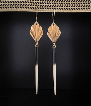 African Porcupine Quill and Brass Fan Earrings by Pake