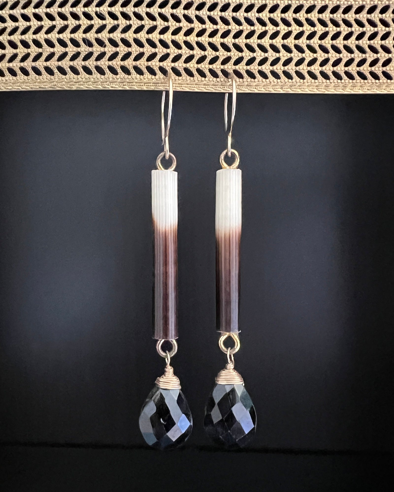 African Porcupine Quill and Black Spinel Earrings by Pake
