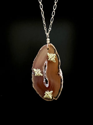 Agate Slice with Bees Necklace by Pake