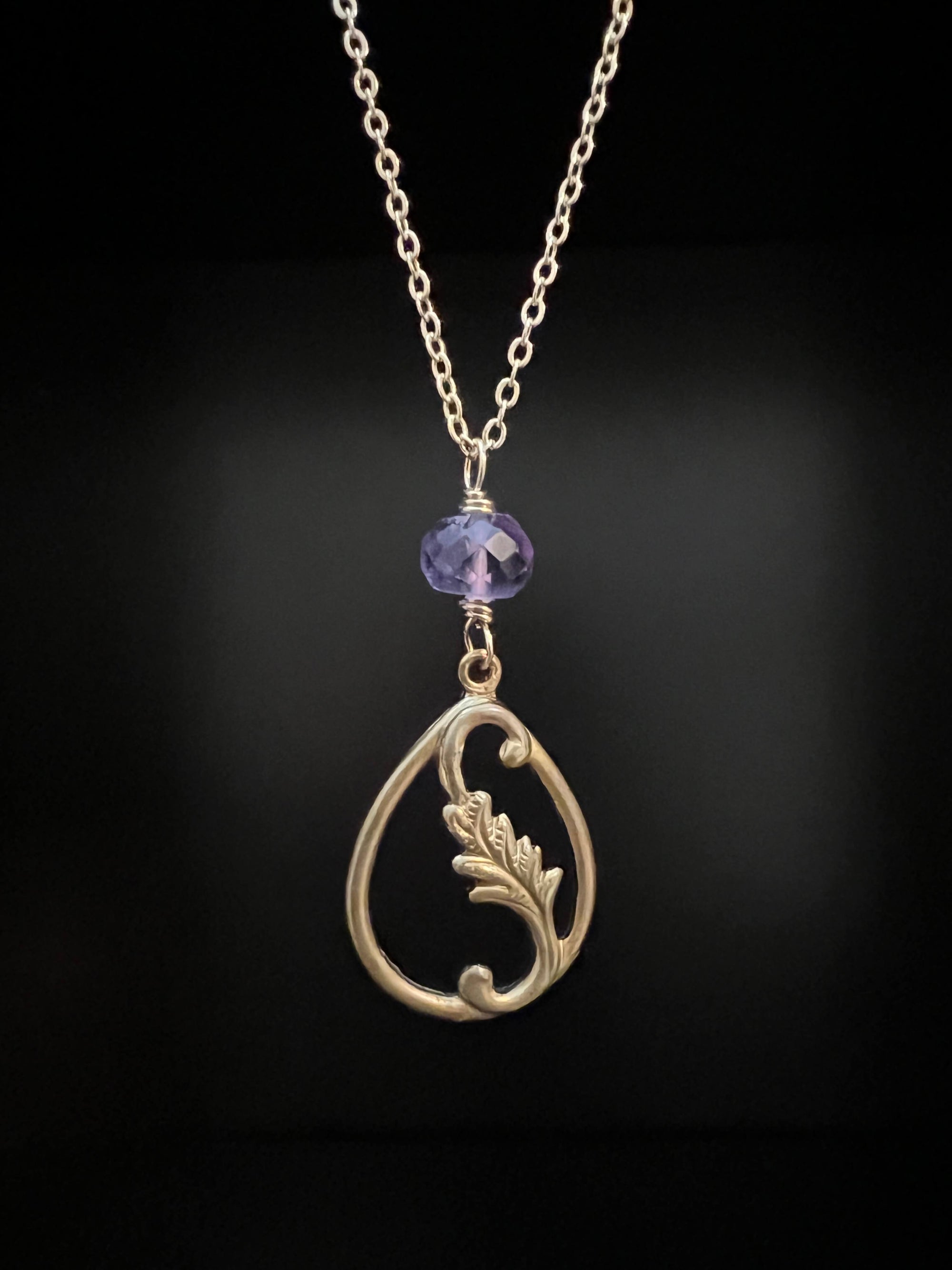 Amethyst and Brass Nouveau Necklace by Pake