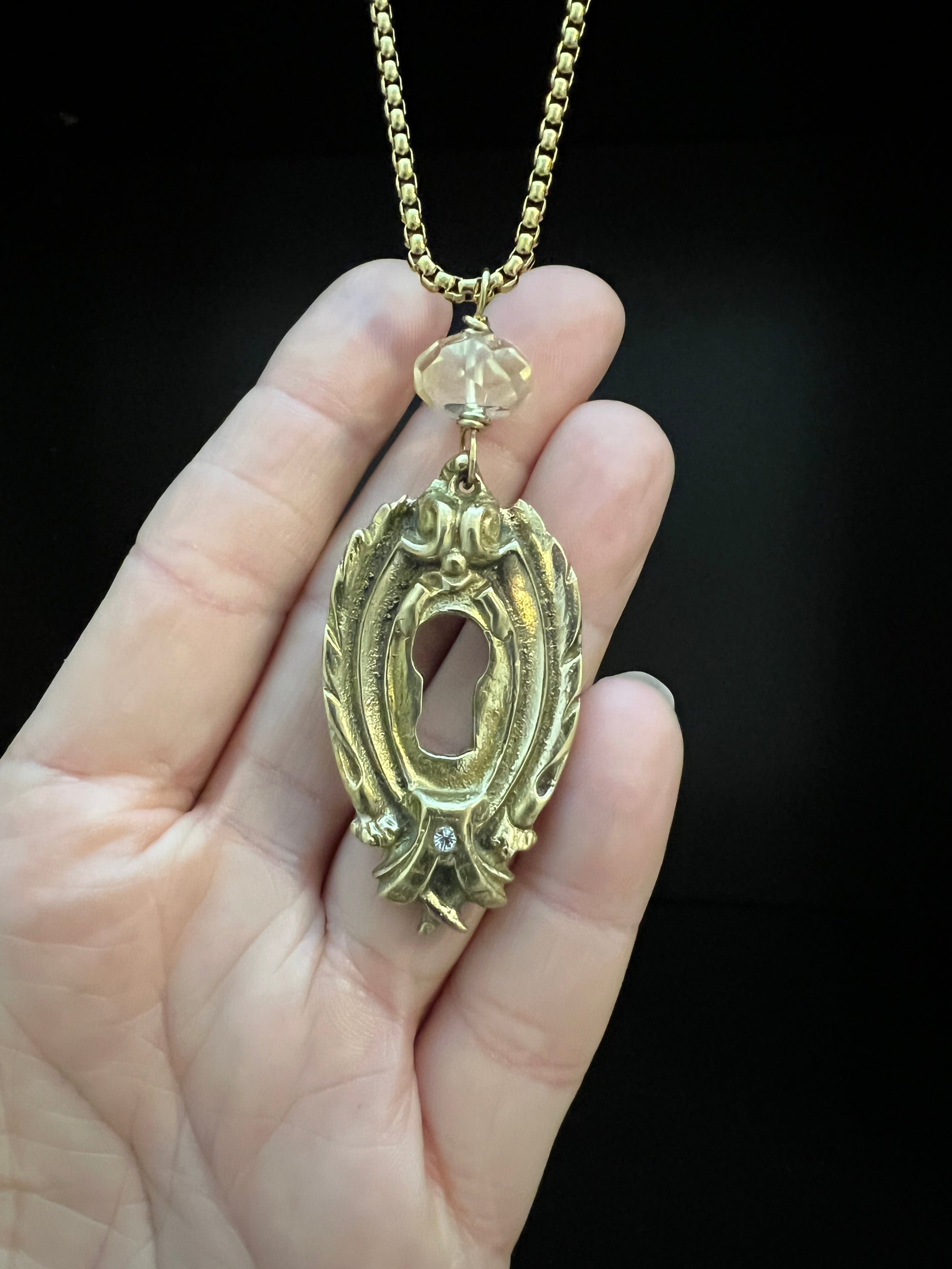 Brass Escutcheon and Citrine Necklace by Pake