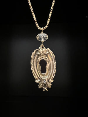 Brass Escutcheon and Citrine Necklace by Pake