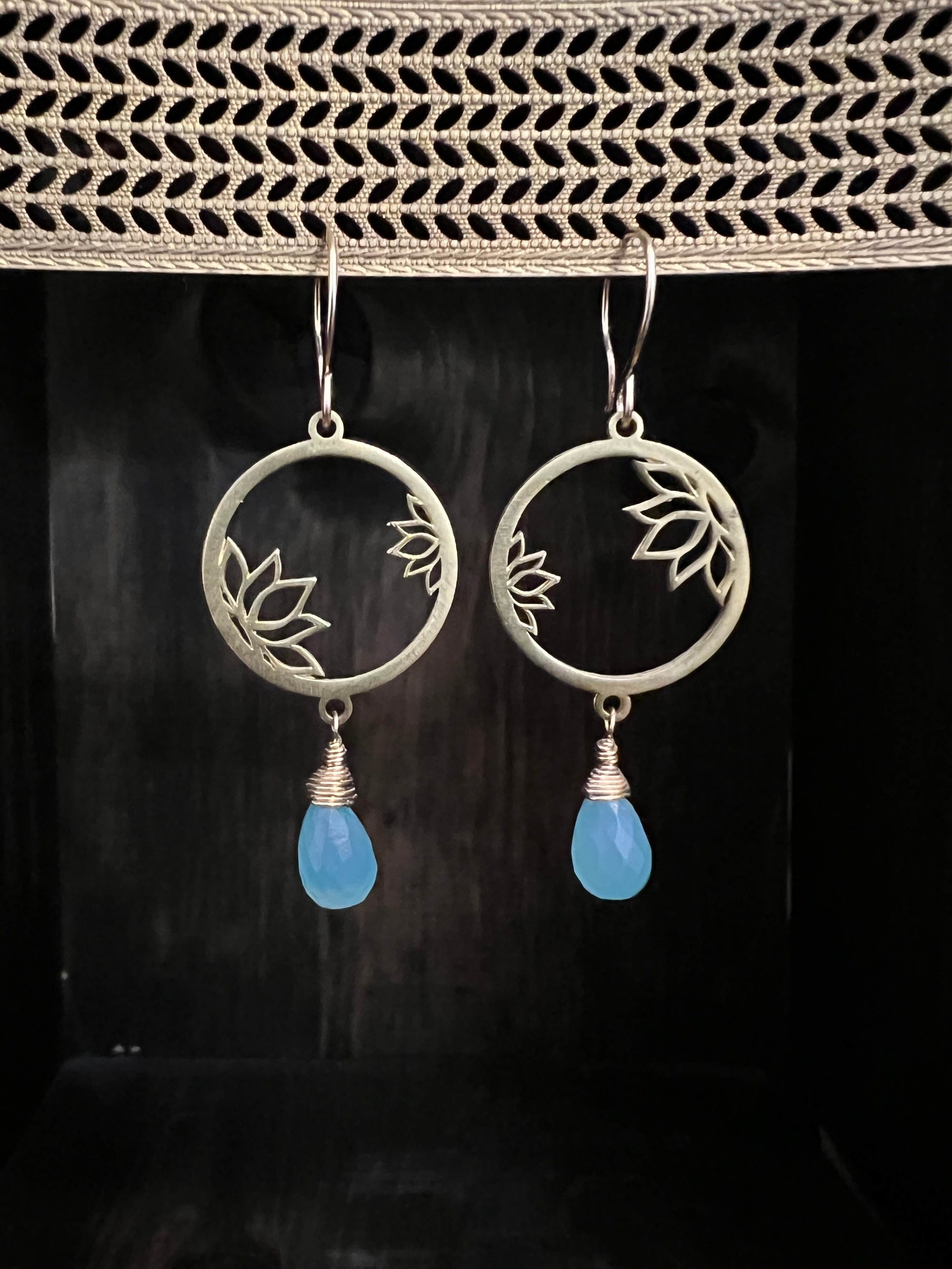 Blue Chalcedony Lotus Earrings by Pake