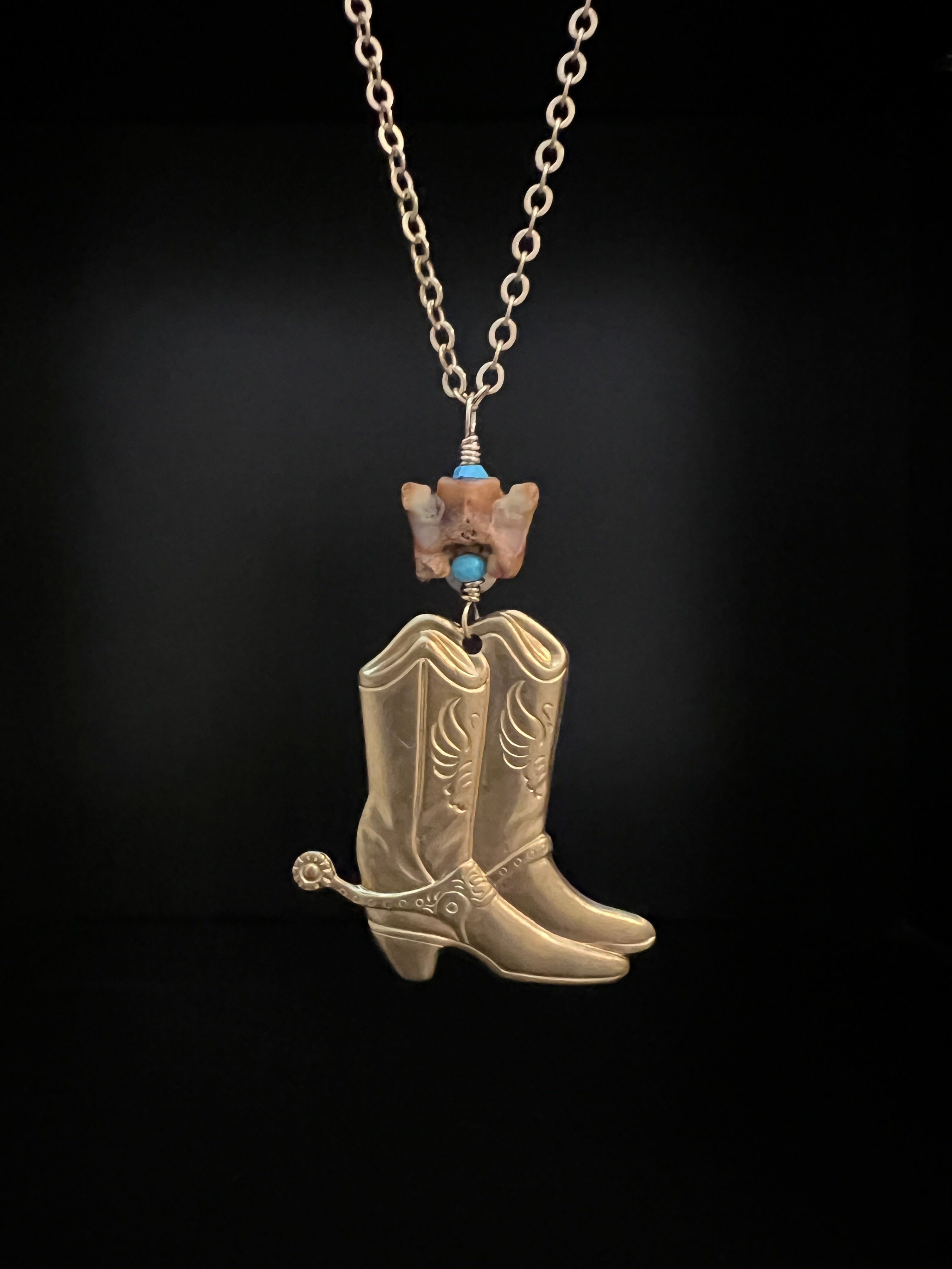 Boots with Snake Vertebrae Necklace by Pake