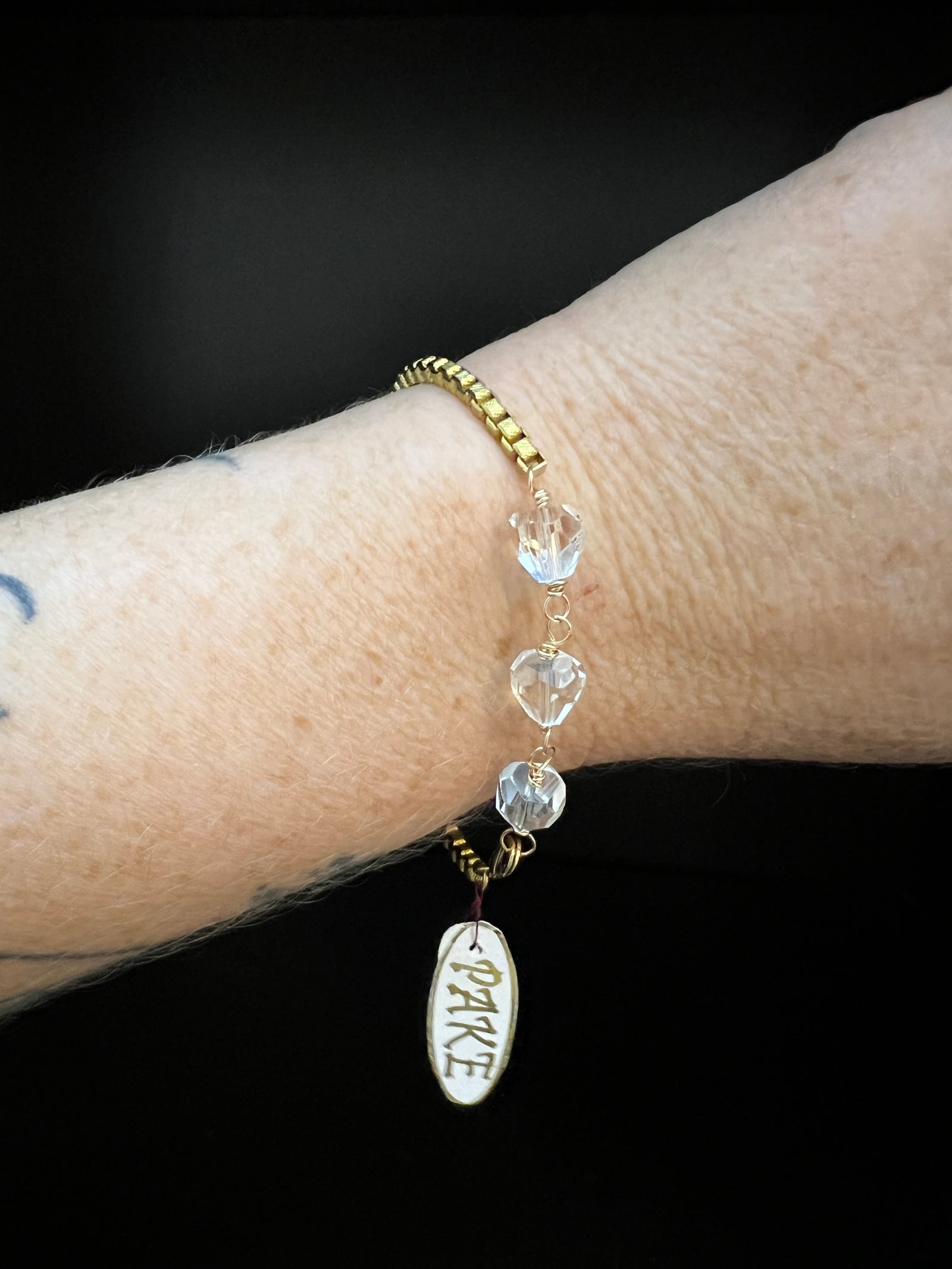 Vintage Coco Chanel Box Chain Bracelet with Vintage Cut Crystal by Pake