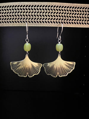 Brass Gingko Leaves with Serpentine Earrings by Pake