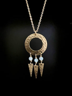 Brass Ring with Chalcedony and Spikes Necklace by Pake