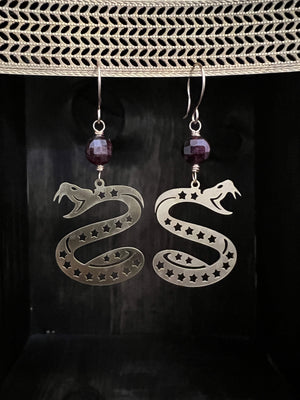 Brass Vipers with Garnet Earrings by Pake