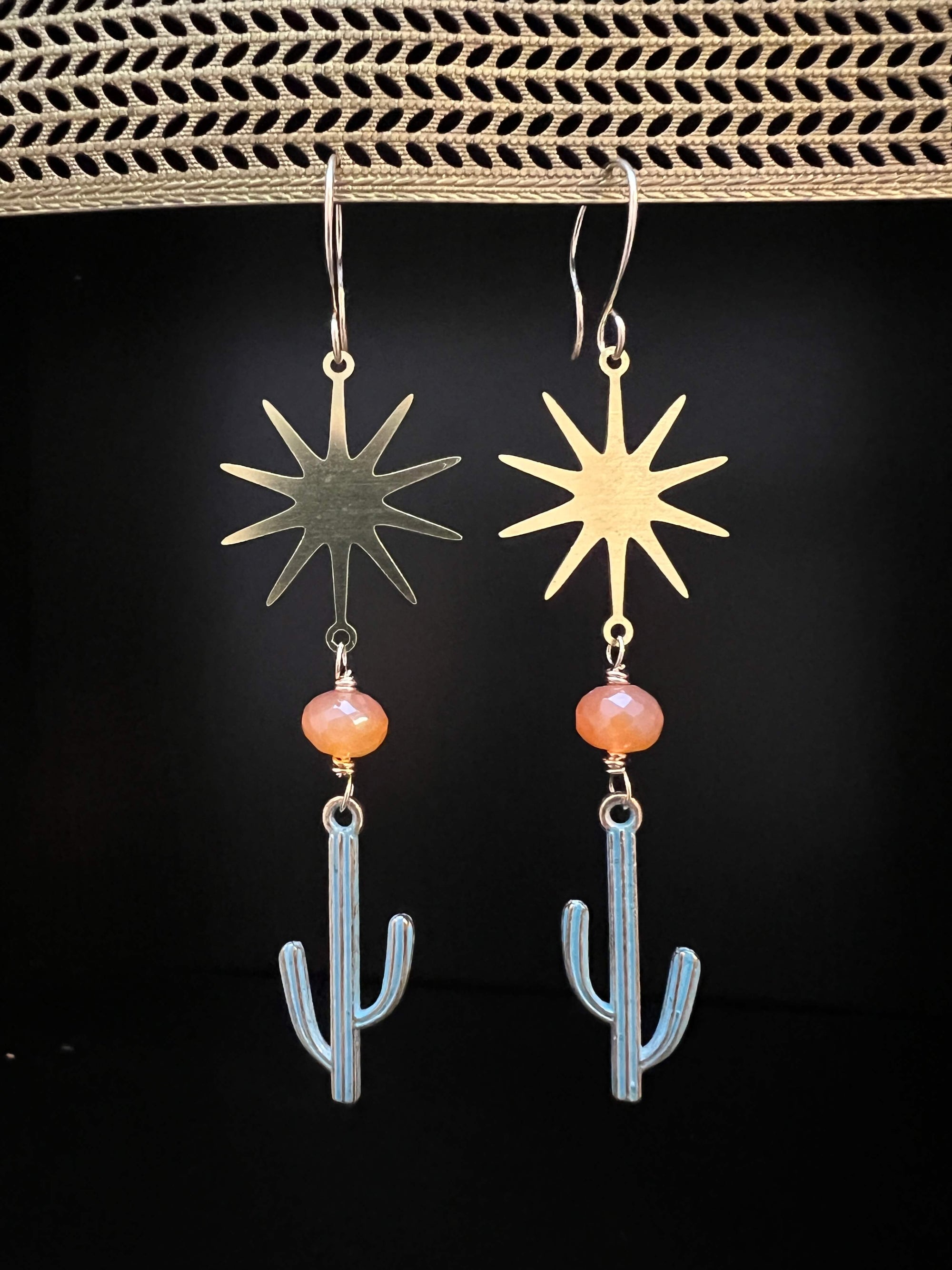 Cacti with Carnelians and Sun Earrings by Pake