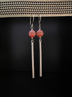 Carnelian and Golden Alloy Bar Earrings by Pake