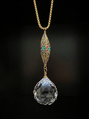 Chandelier Crystal and Inlaid Bead Necklace by Pake