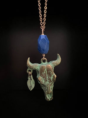 Cow Skull and Blue Agate Necklace by Pake