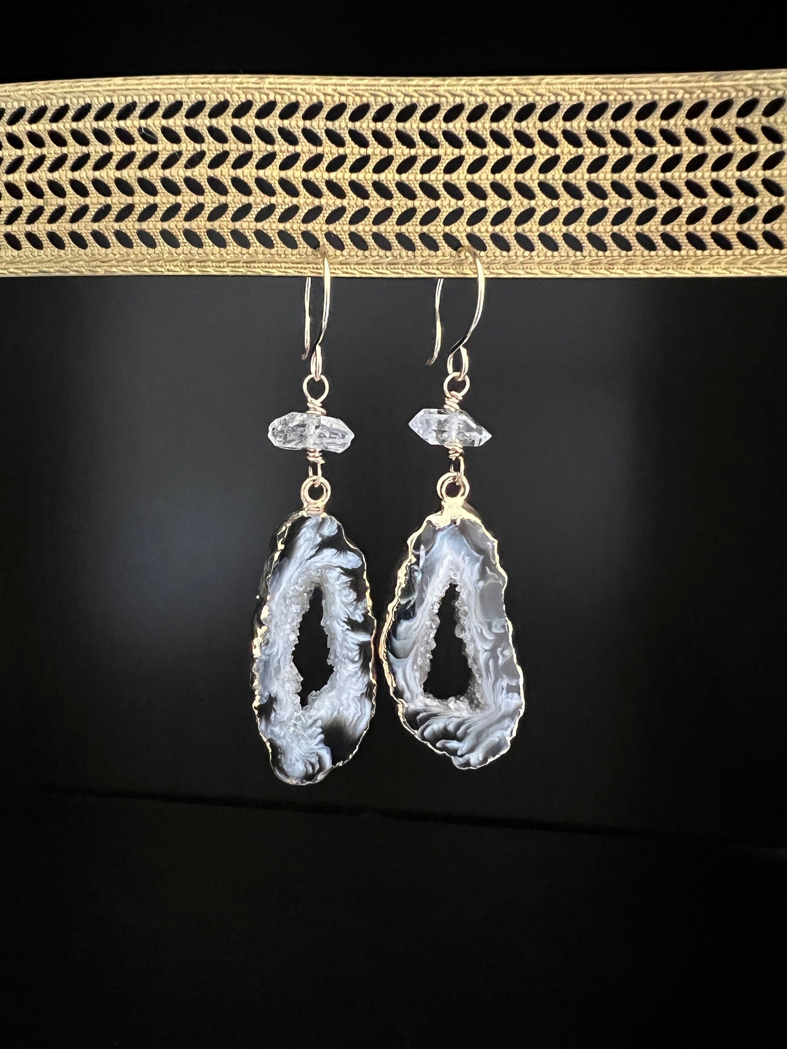 Electroplated Oco Agate Geode Earrings by Pake