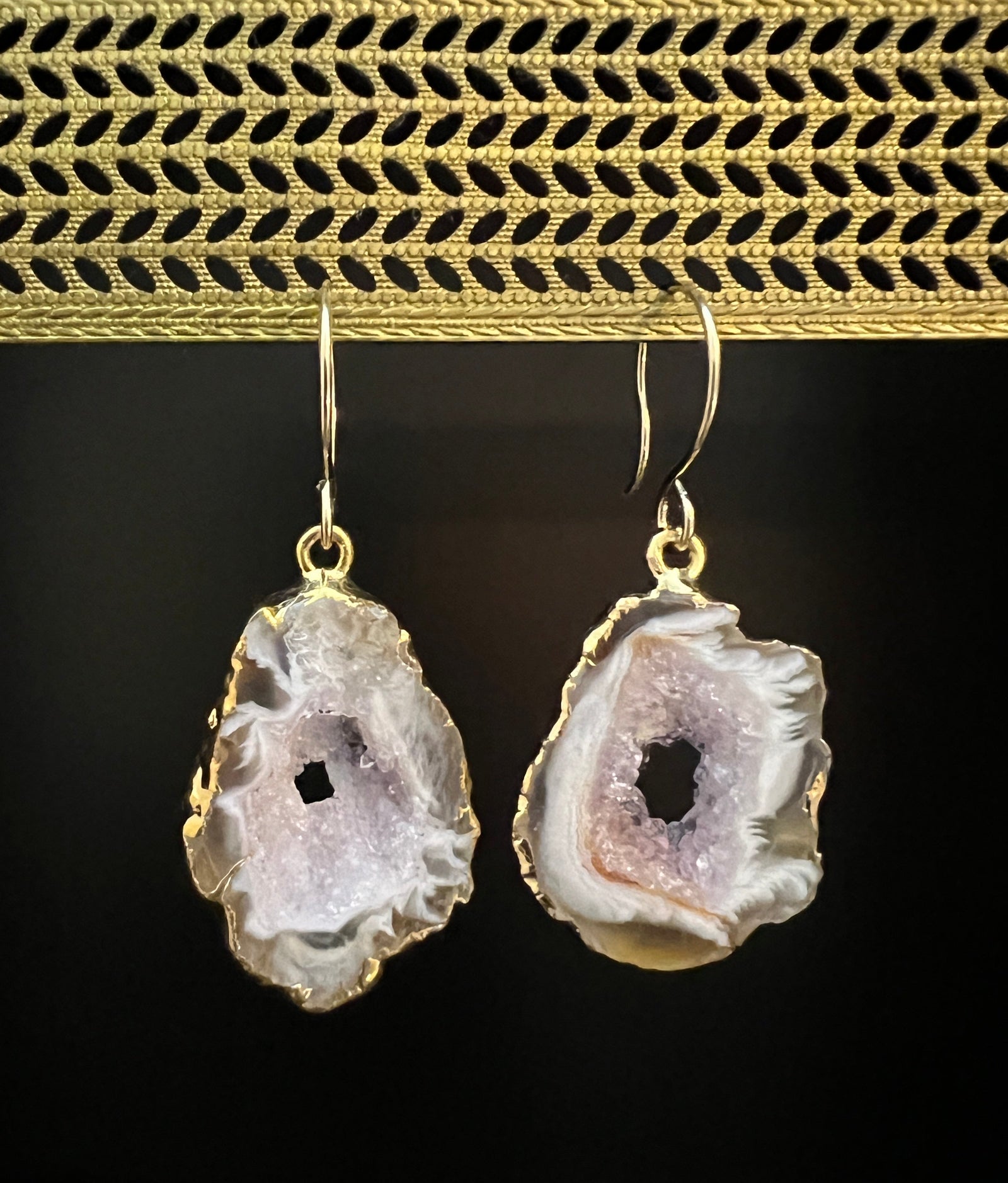Electroplated Oco Agate Geode Earrings by Pake