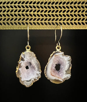 Electroplated Oco Agate Geode Earrings by Pake