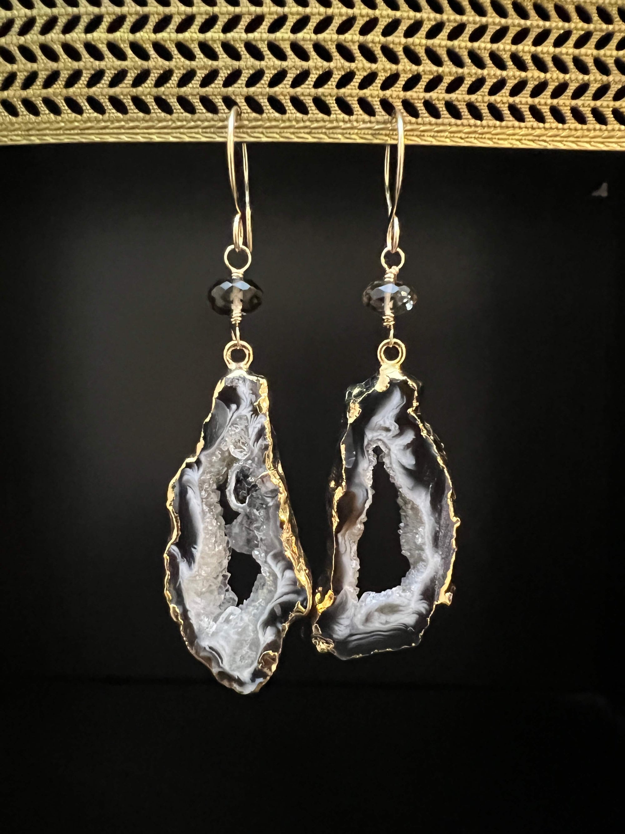 Electroplated Oco Agate Geode Earrings by Pake