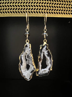 Electroplated Oco Agate Geode Earrings by Pake