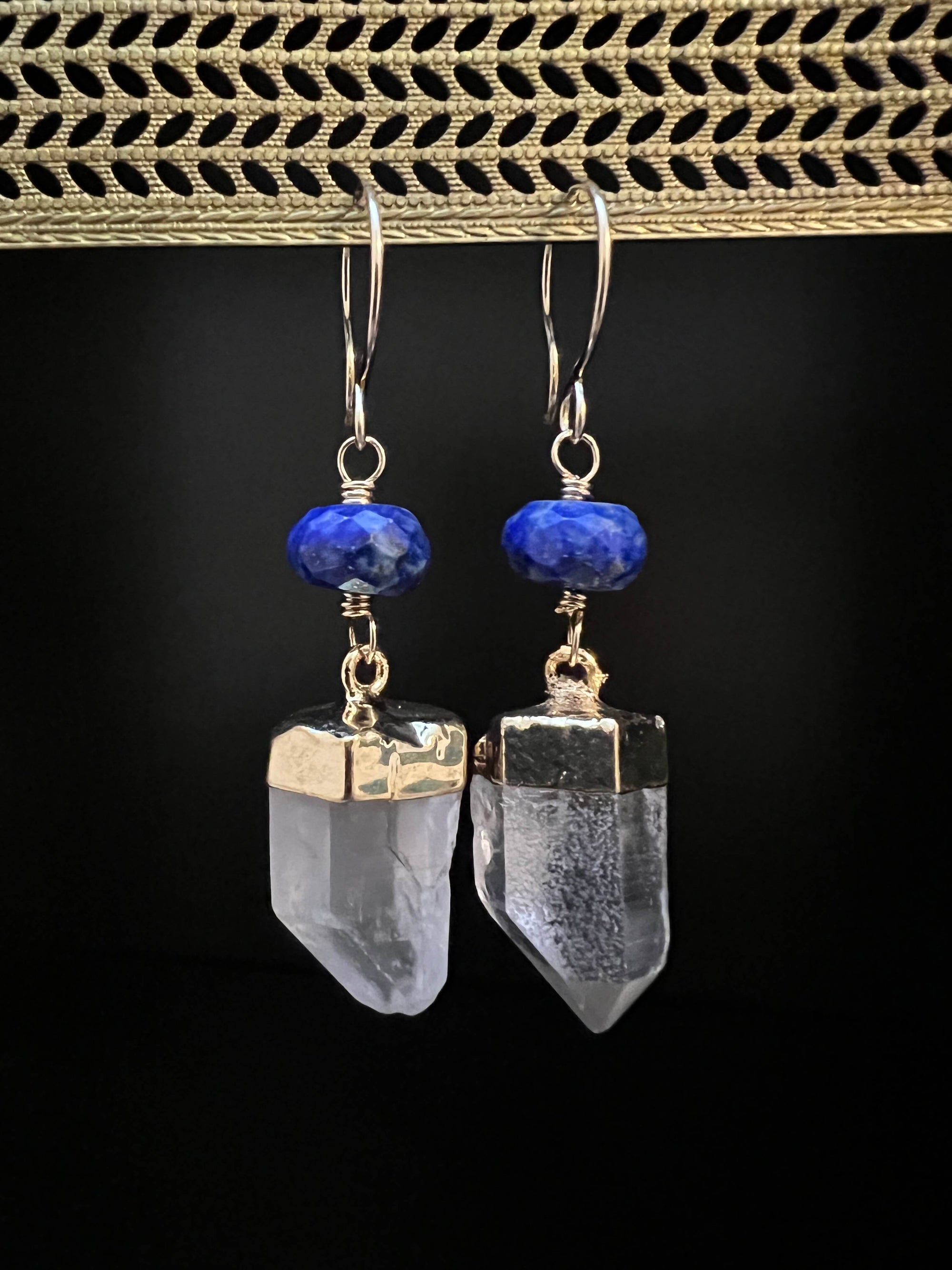 Electroplated Quartz with Lapis Earrings by Pake