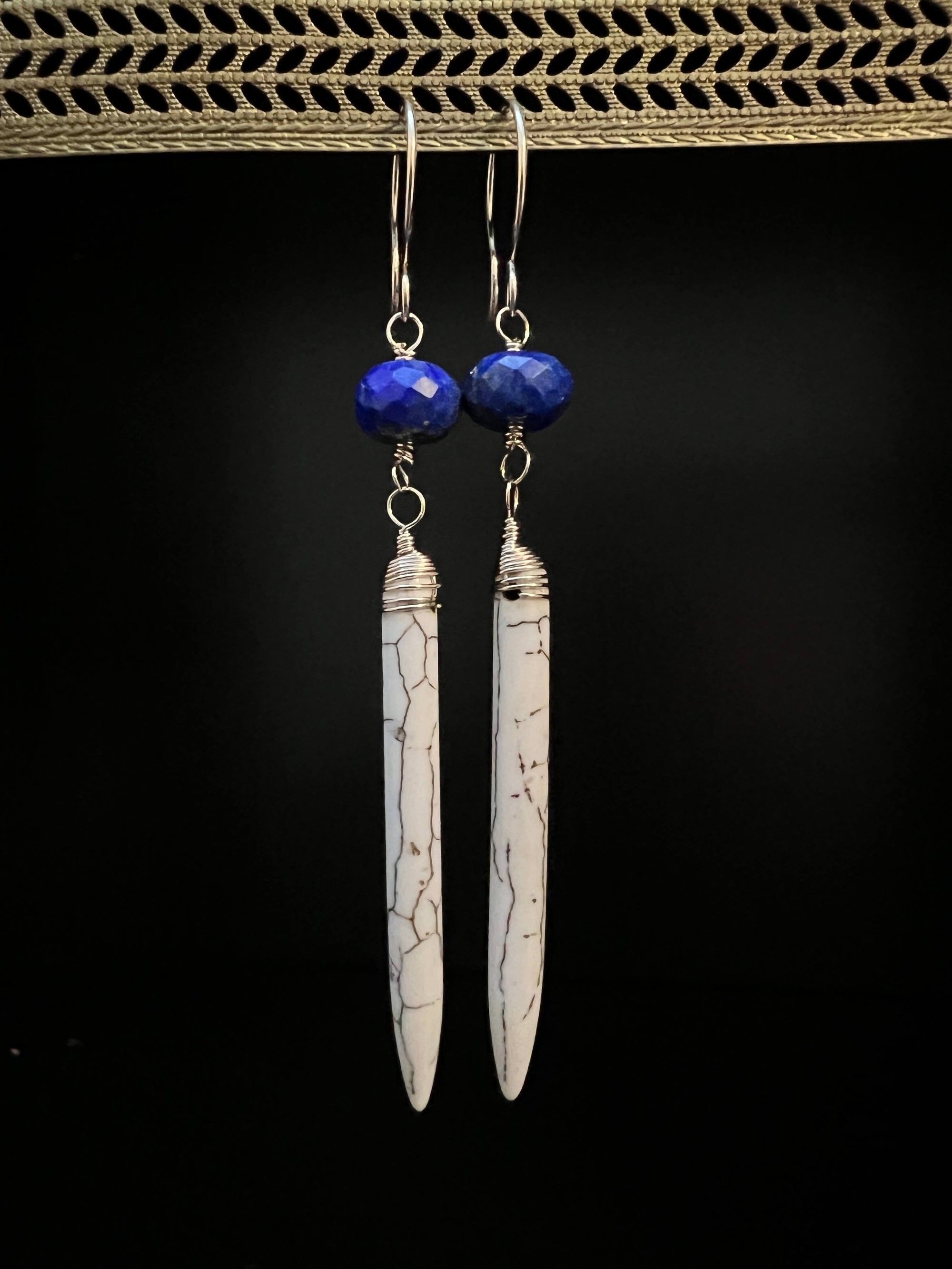 Howlite Points with Lapis Earrings by Pake