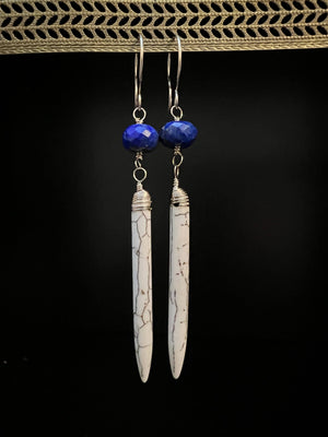 Howlite Points with Lapis Earrings by Pake