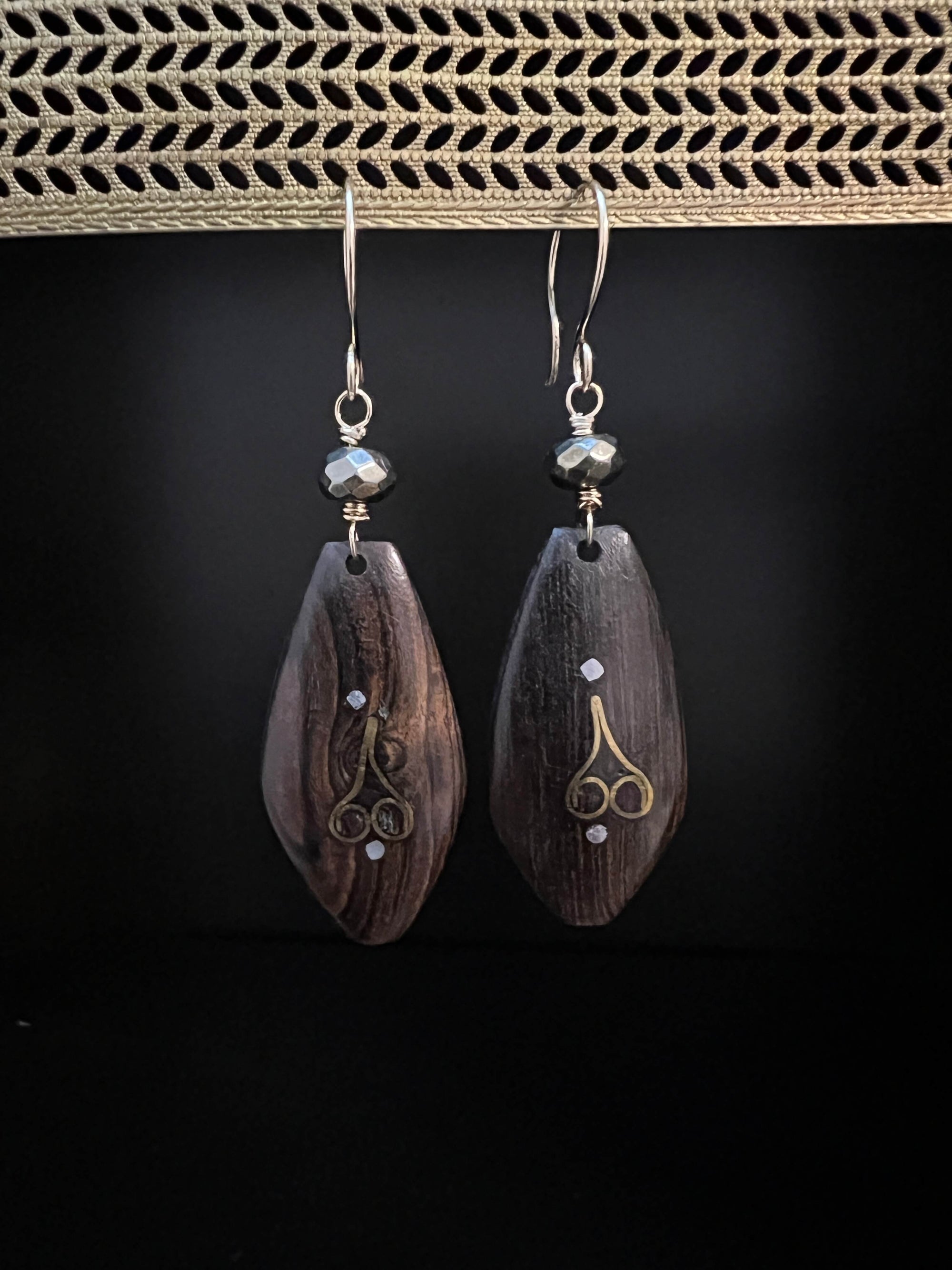 Inlaid Ebony and Pyrite Earrings by Pake