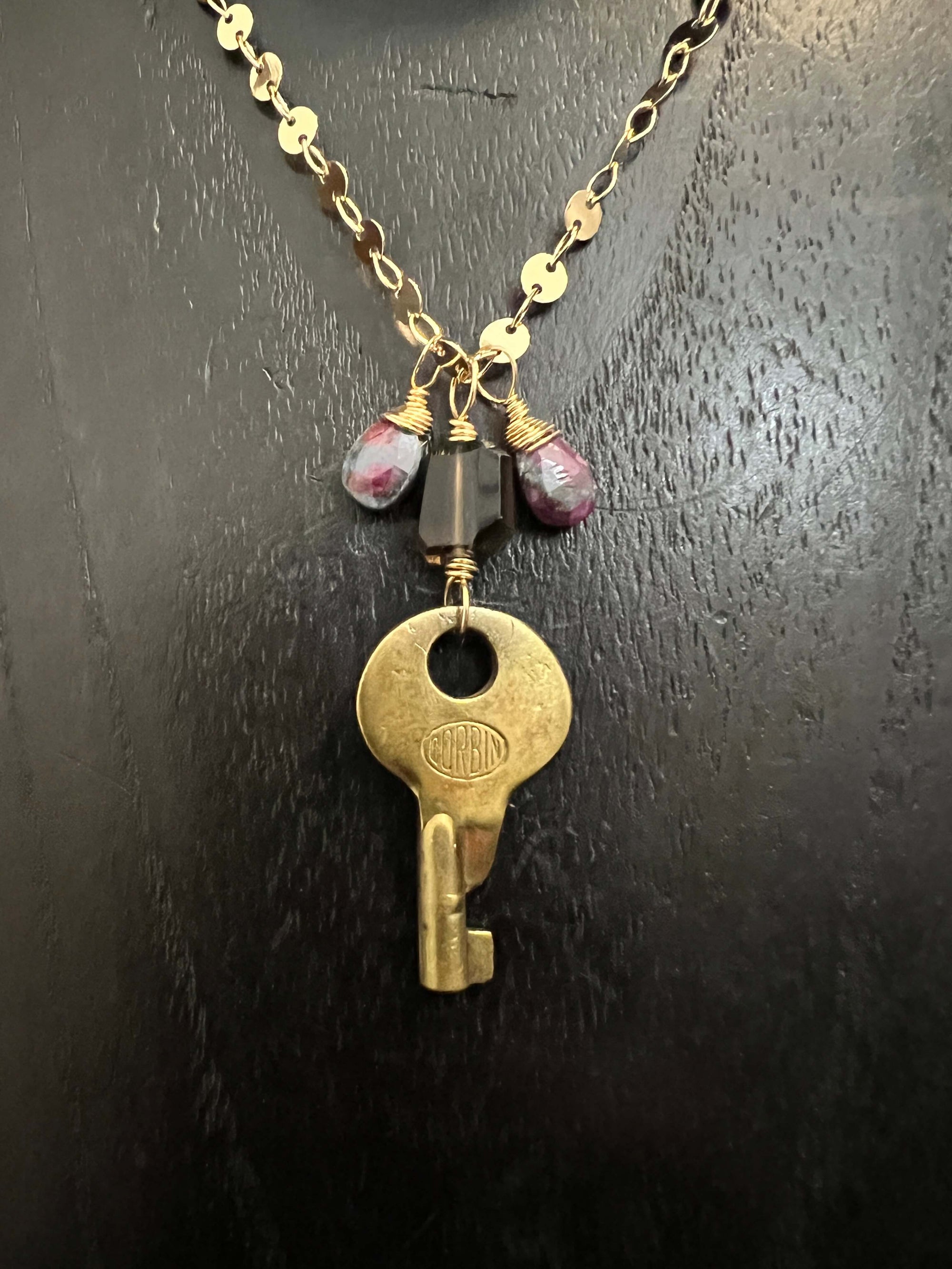 Key and Smokey Quartz Necklace by Pake