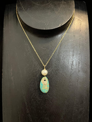 Kingman Turquoise and Pearl Necklace by Pake