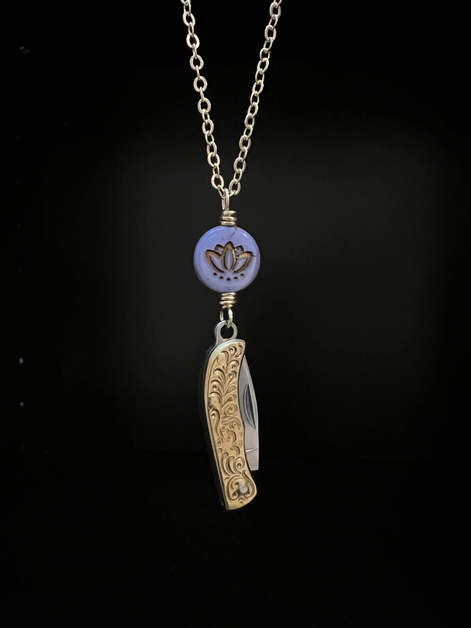 Mini Brass Knife with Lotus Bead Necklace by Pake