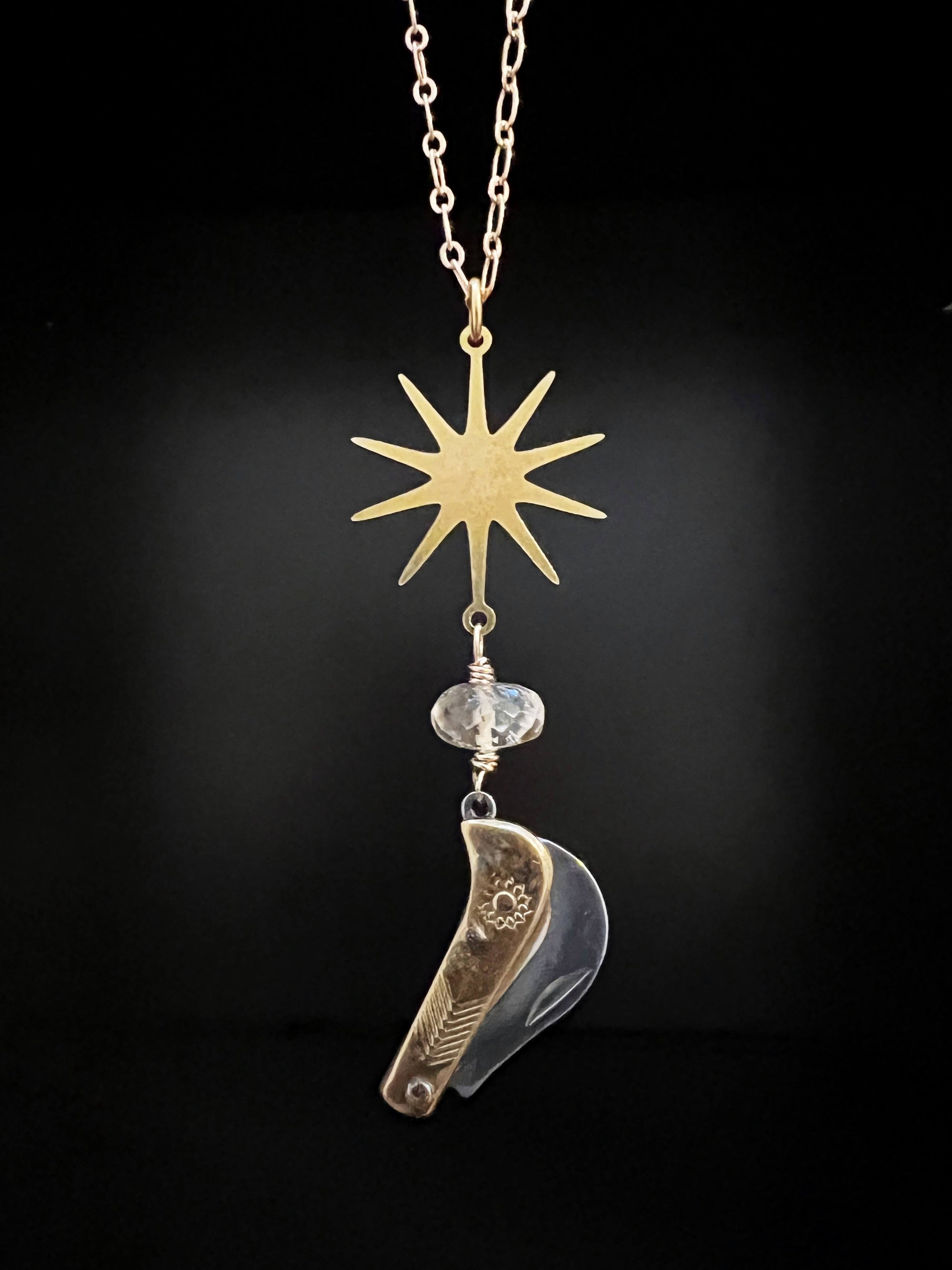 Mini Knife with Citrine and Sun Necklace by Pake