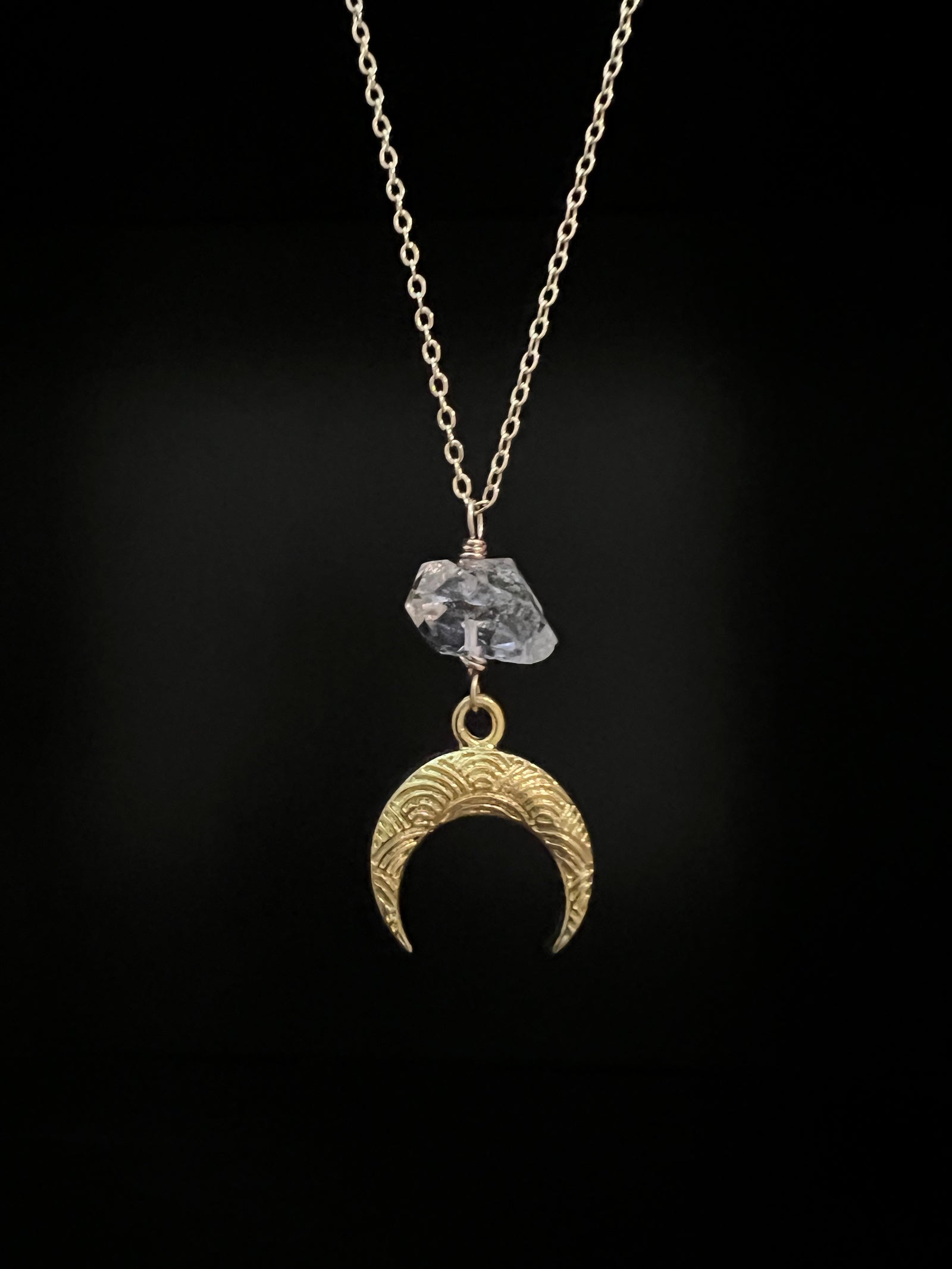 Herkimer Diamond and Moon Necklace by Pake