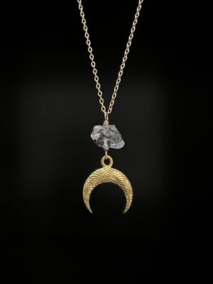 Herkimer Diamond and Moon Necklace by Pake