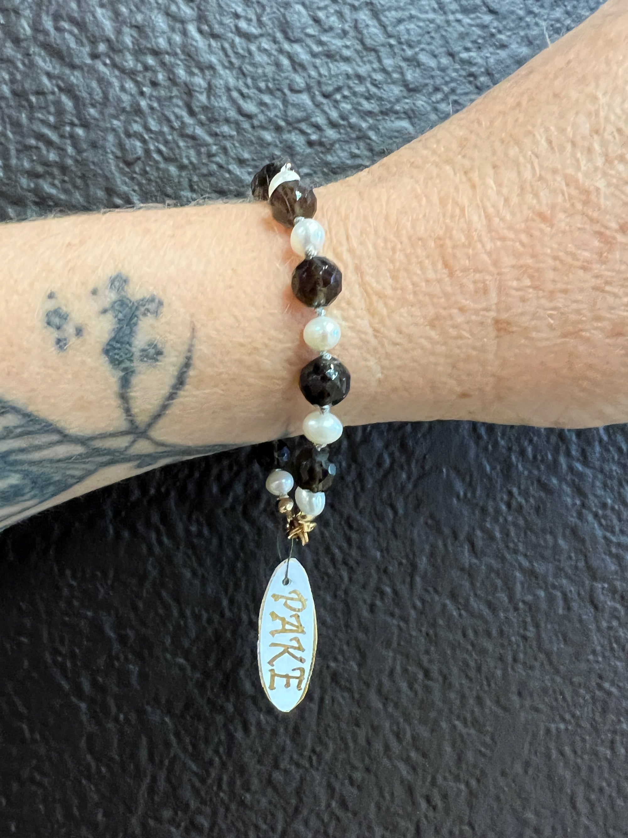 Freshwater Pearl and Smoky Quartz Bracelet by Pake