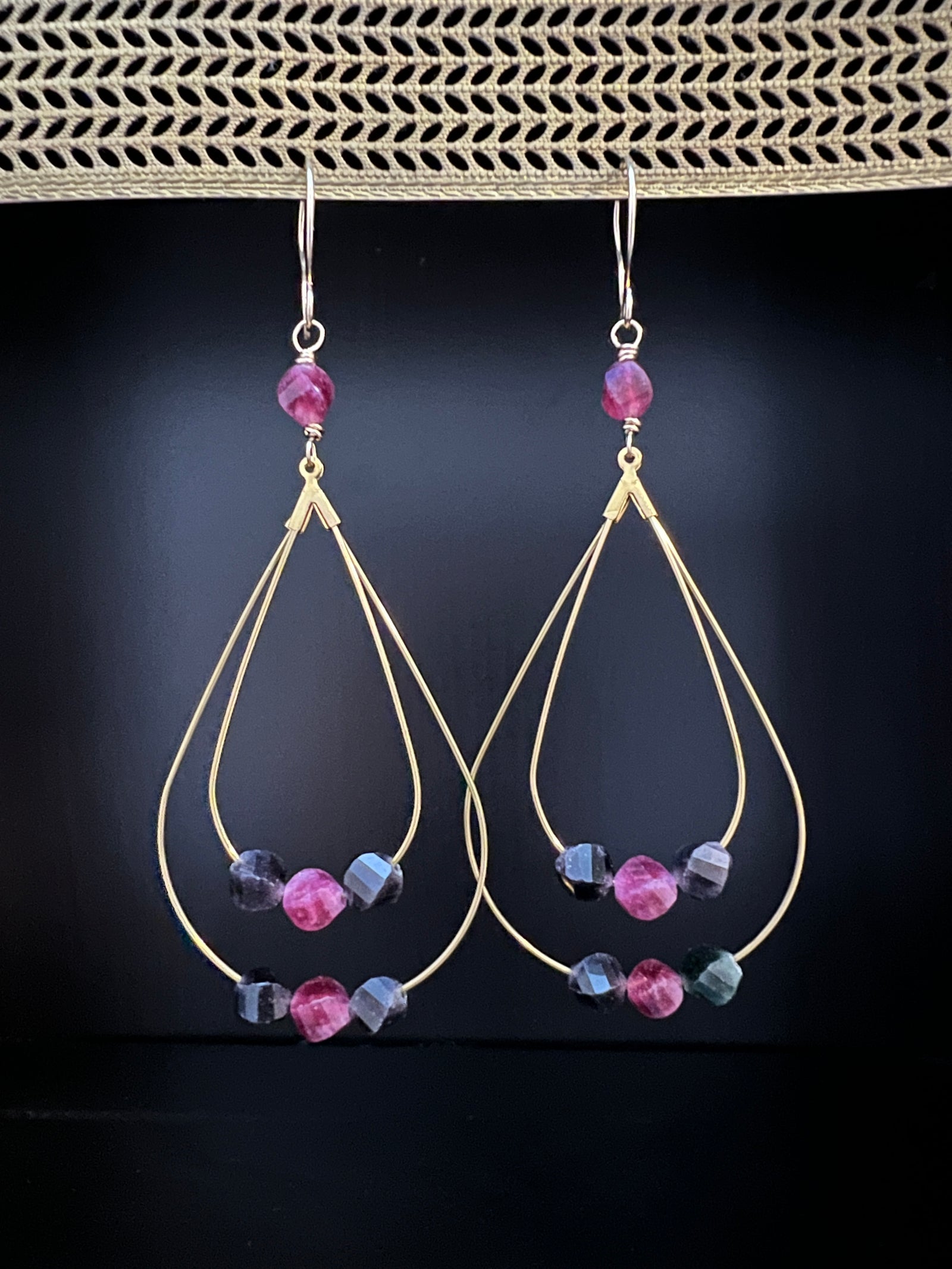 Pink and Black Tourmaline Drop Earrings by Pake