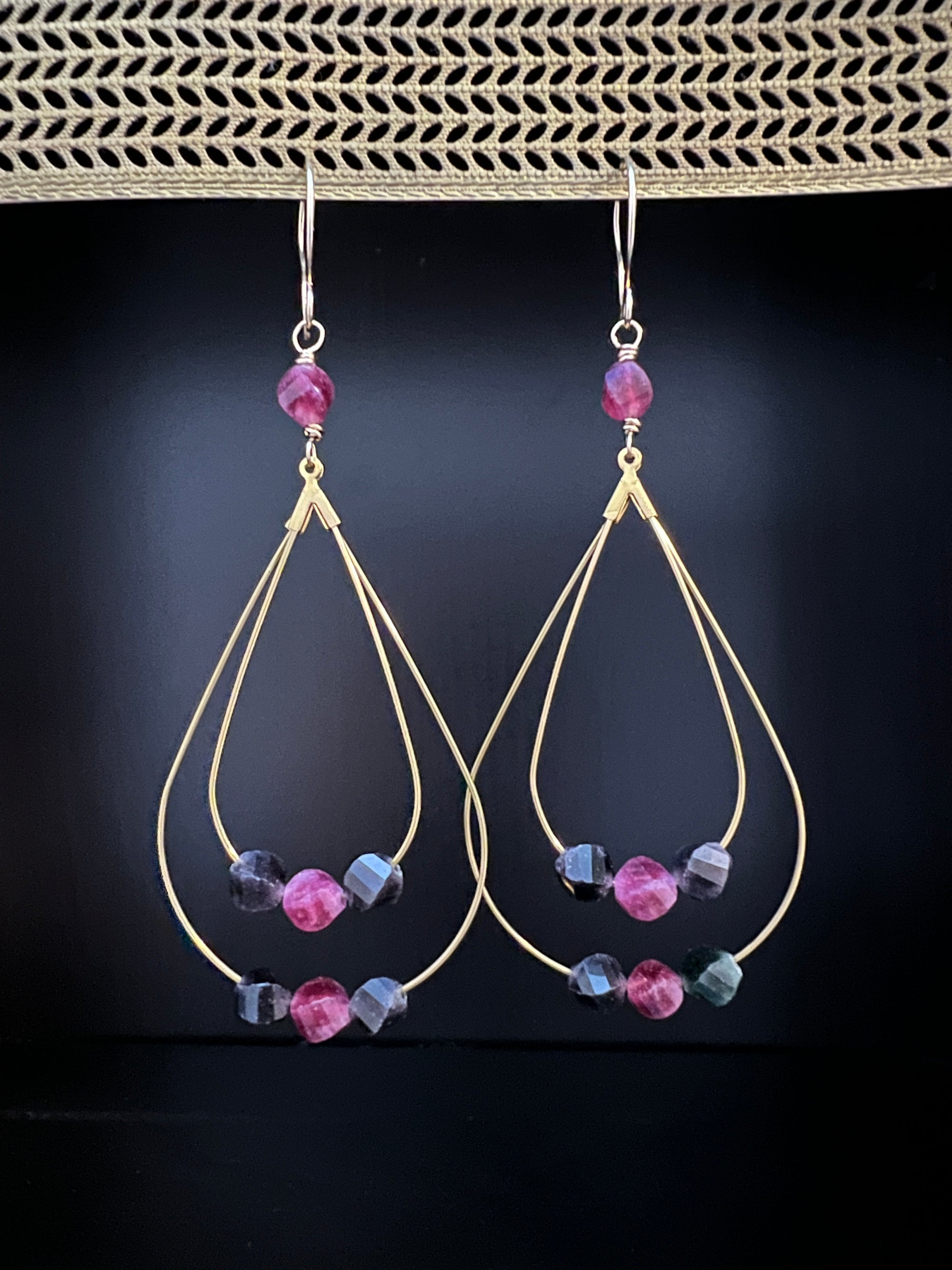 Pink and Black Tourmaline Drop Earrings by Pake