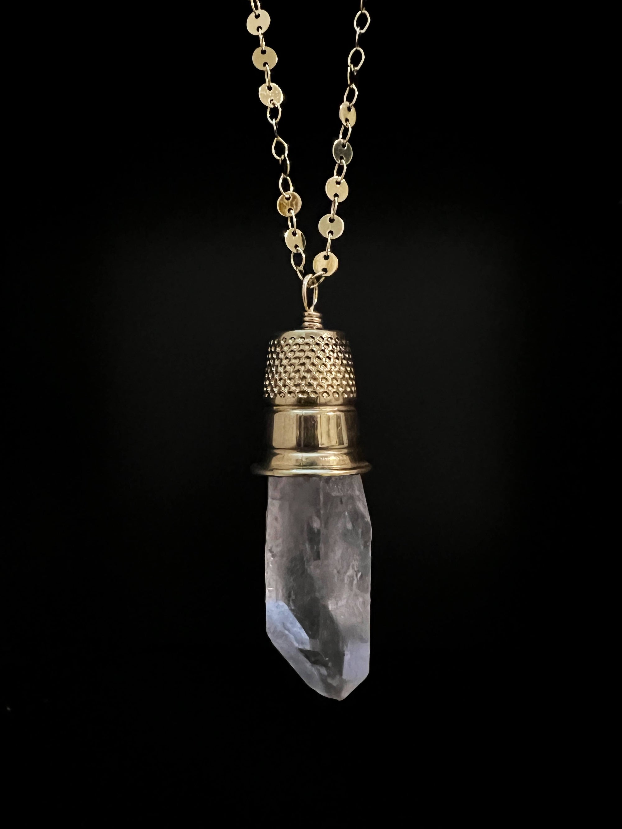 Quartz Point in Thimble Necklace by Pake