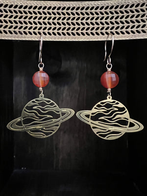 Carnelian and Saturn Earrings by Pake