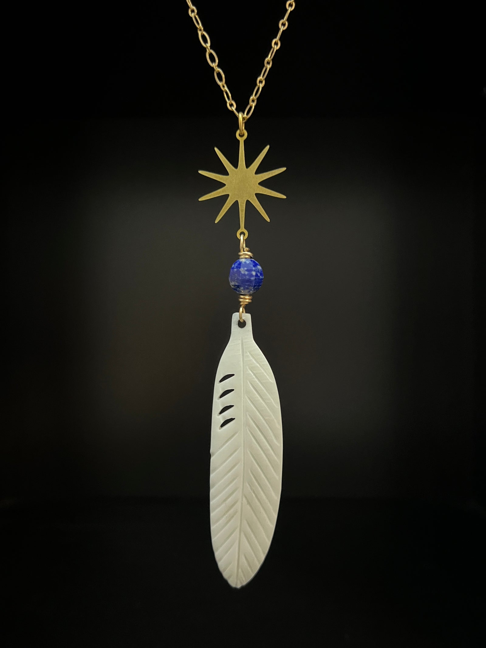 Shell Feather with Lapis Necklace by Pake