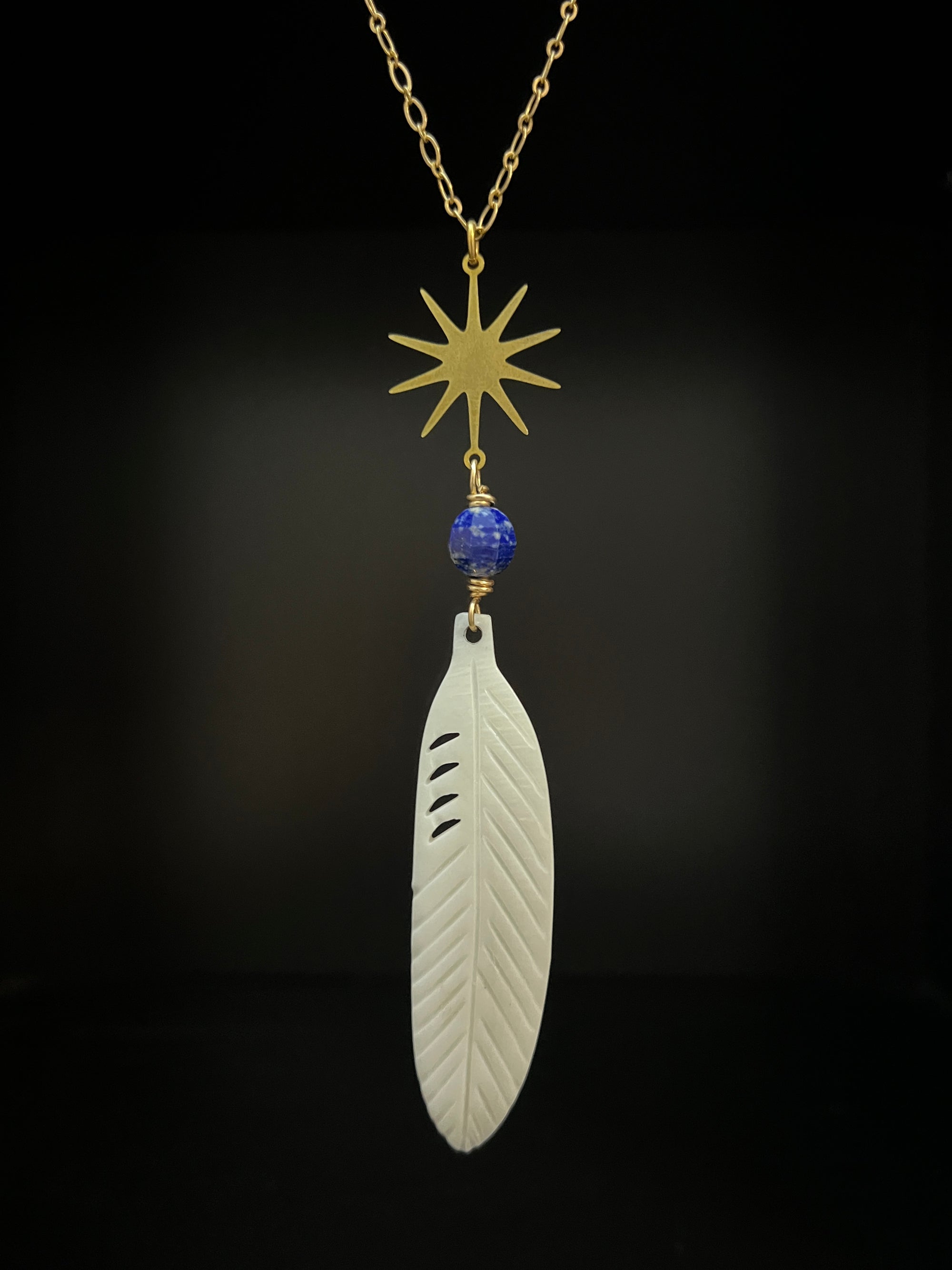 Shell Feather with Lapis Necklace by Pake
