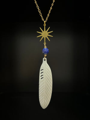 Shell Feather with Lapis Necklace by Pake