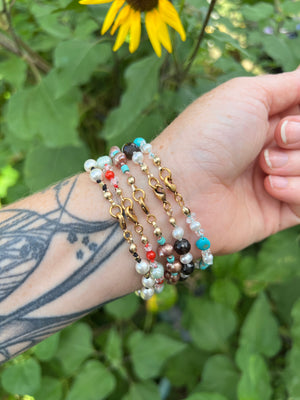 Freshwater Pearl and Cut Brass Bracelet by Pake