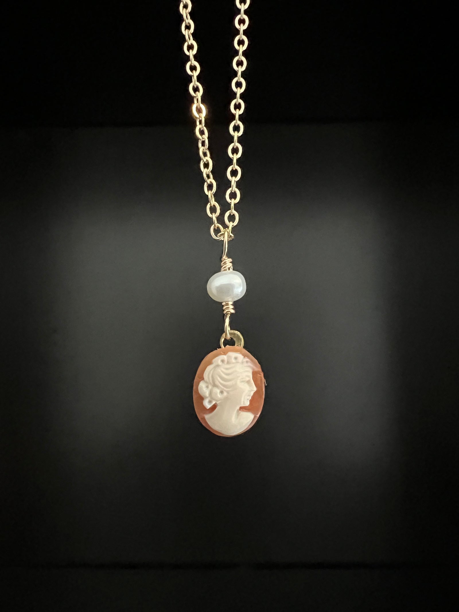 Small Cameo with Freshwater Pearl Necklace by Pake