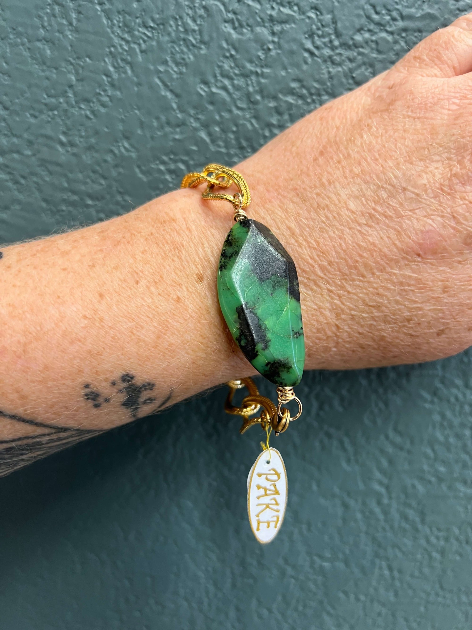 Vintage Coco Chanel Chain Bracelet with Green Agate by Pake