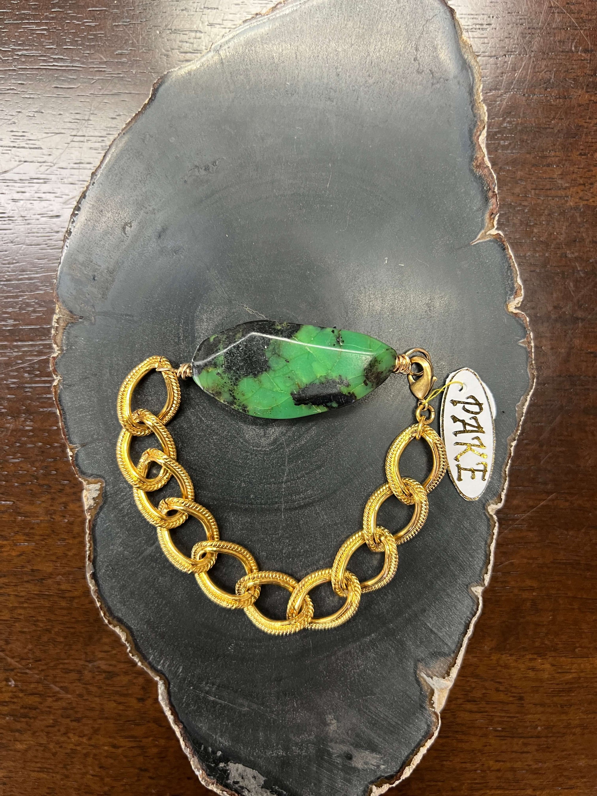 Vintage Coco Chanel Chain Bracelet with Green Agate by Pake